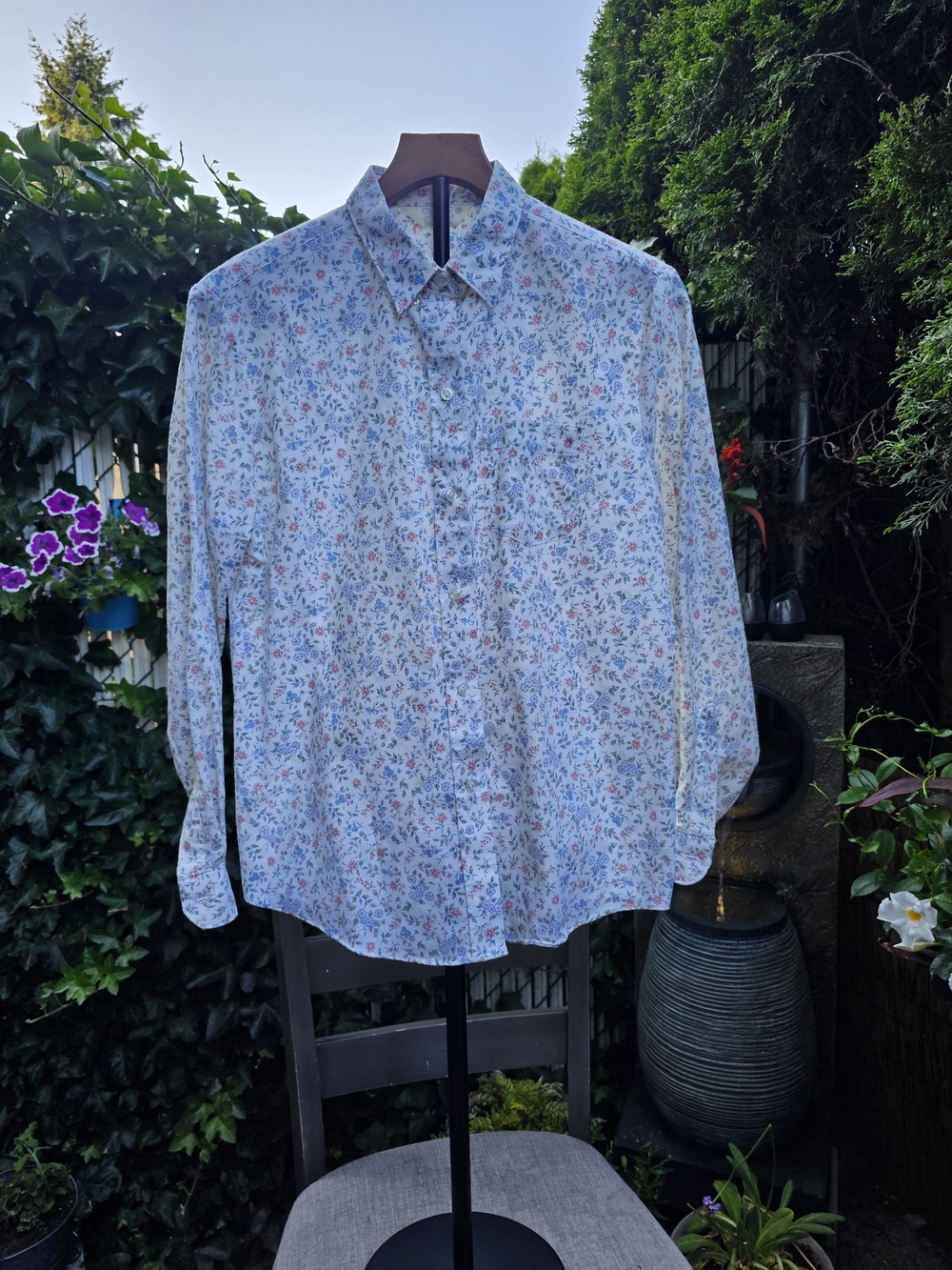 Classic Light Blue Floral Button-Down Shirt